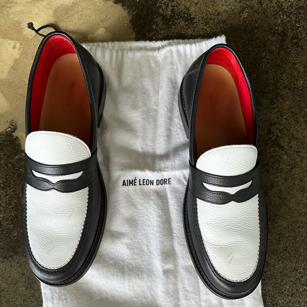 Aime Leon Dore Men's Black and White Slip-On Loafers
